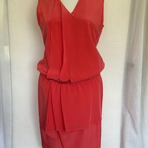 J.PETERMAN elegant silk mid-length v-neck sleeveless dress 2 GORGEOUS DEEP CORAL